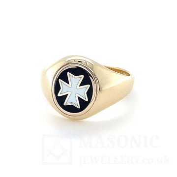 9ct yellow gold fixed head knights of Malta oval head masonic ring