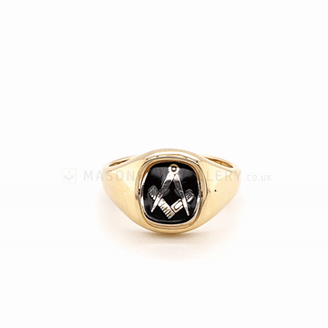 9ct Gold Reversible Cushion Head Square and Compass Masonic Ring