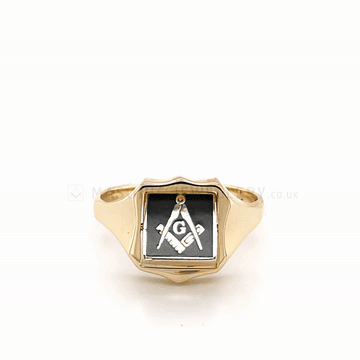 9ct Gold Reversible Shield Head Square and Compass Masonic Ring