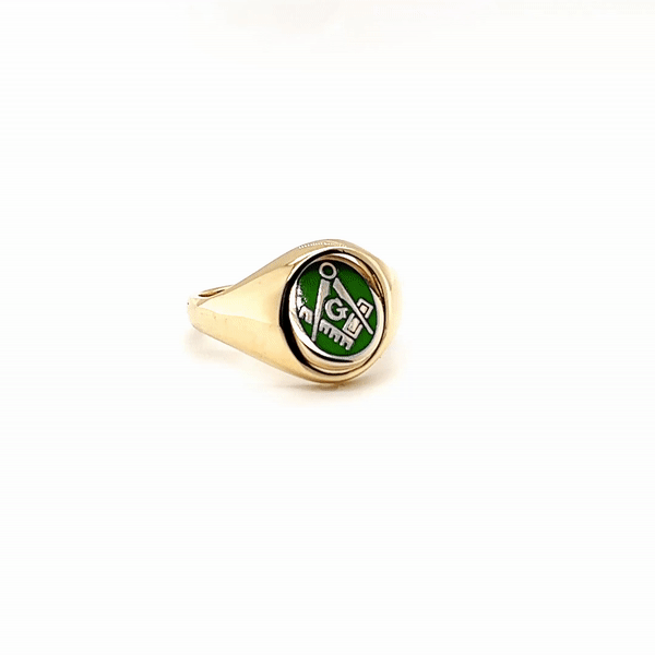 Limited Edition 9ct Yellow Gold Verdant Oval Square & Compass Masonic Ring
