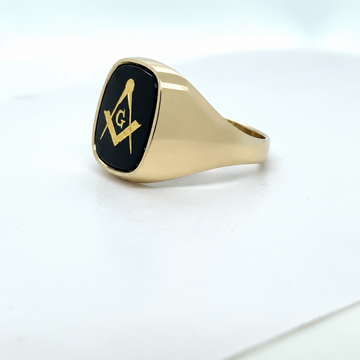 9ct Yellow Gold Large Onyx Square & Compass Ring
