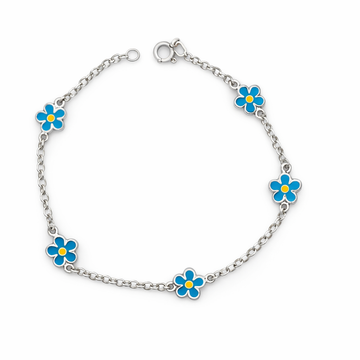 Solid 925 Stirling Silver Forget me Not Bracelet (7.5 Inches)