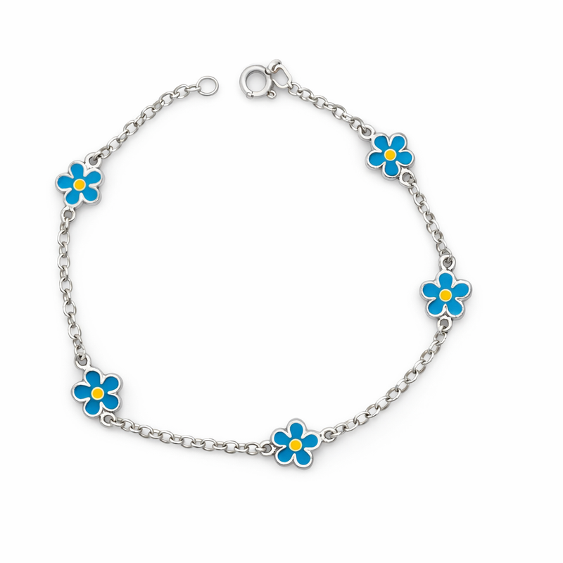 Massives 925er Sterlingsilber Vergissmeinnicht Armband (7,5 Zoll)