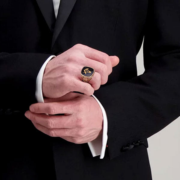 9ct Yellow Gold Large Craft Square & Compass Ring