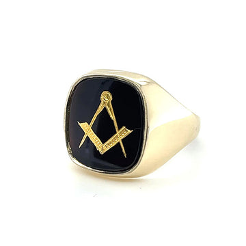 9ct Yellow Gold Large Craft Square & Compass Ring