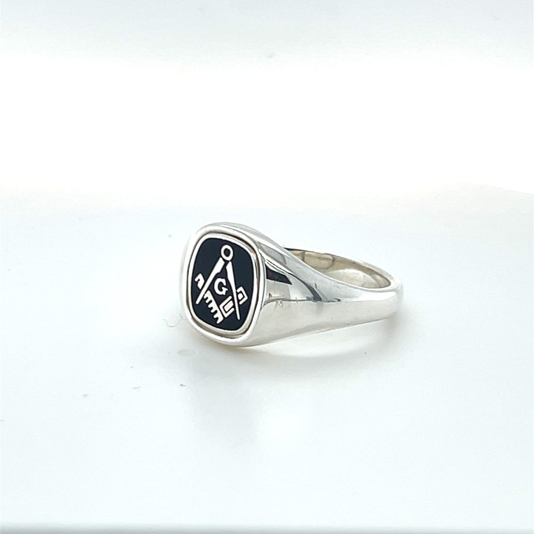 Silver Craft Square & Compass Cushion Enamelled Ring