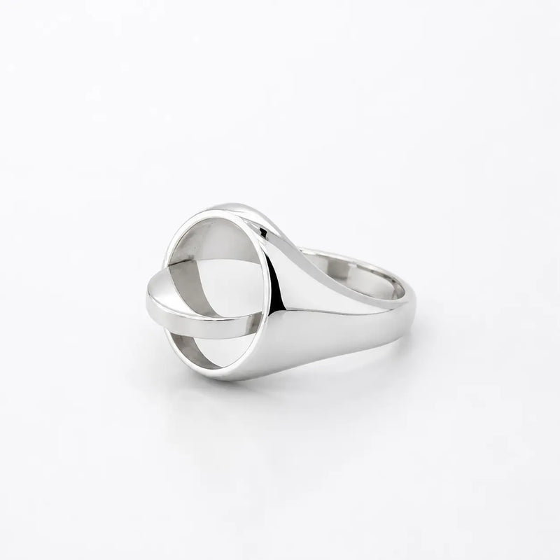 Silberner wendbarer ovaler Ring mit Winkelmaß und Zirkel (Freimaurerring)