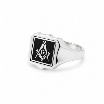 Hallmarked Sterling Silver Reversible Shield Head Square and Compass Masonic Ring