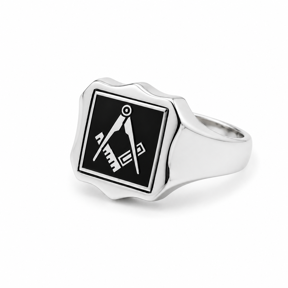 Hallmarked Sterling Silver Reversible Shield Head Square and Compass Masonic Ring