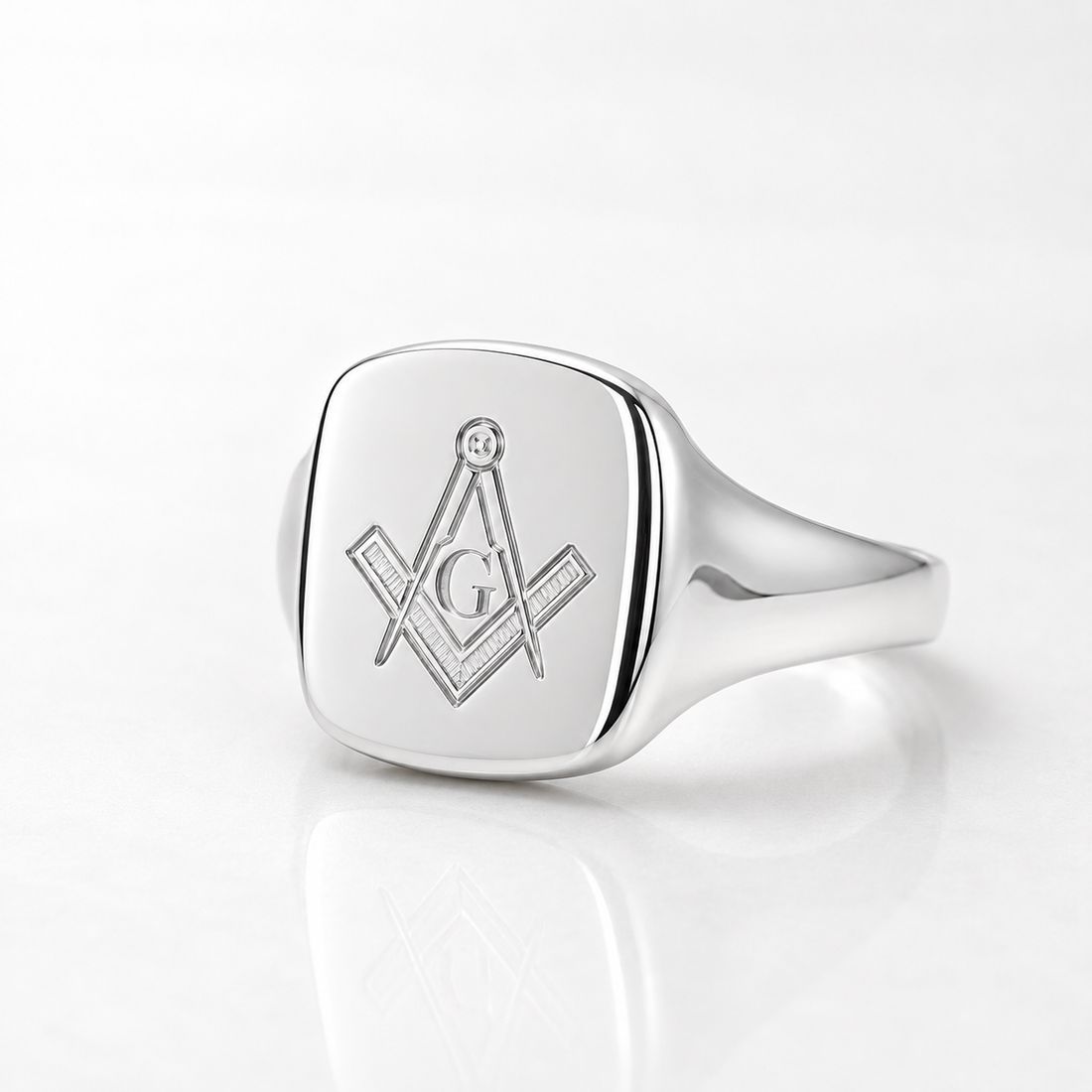 Hallmarked Silver Square And Compass Masonic Ring