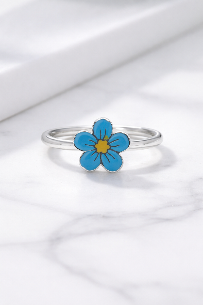 Massiver 925er Silber Vergissmeinnicht-Ring