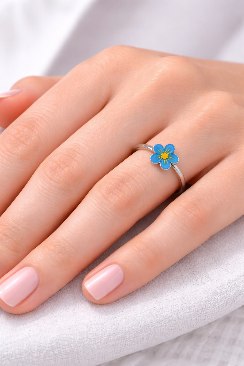Massiver 925er Silber Vergissmeinnicht-Ring