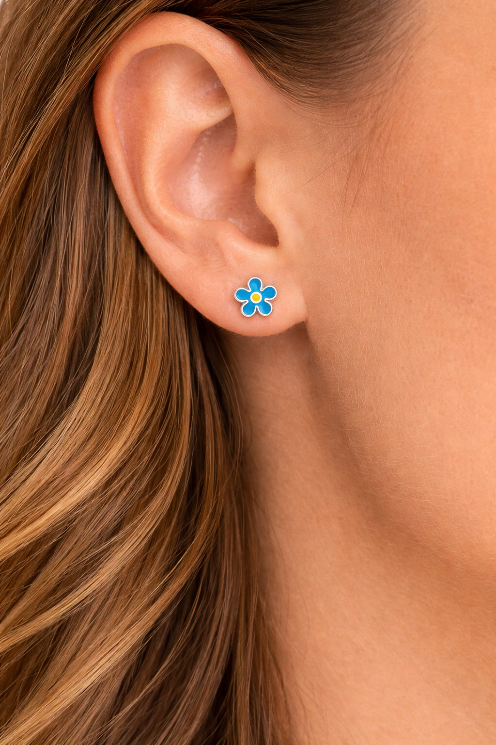 solid 925 Silver forget me not Stud Earrings