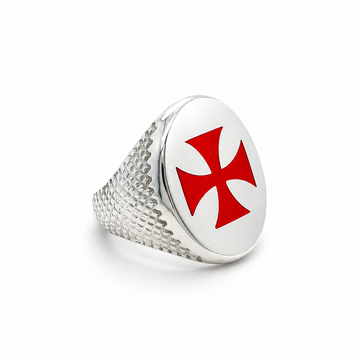 Silver Oval Knights Templar Chain Mail Design Ring