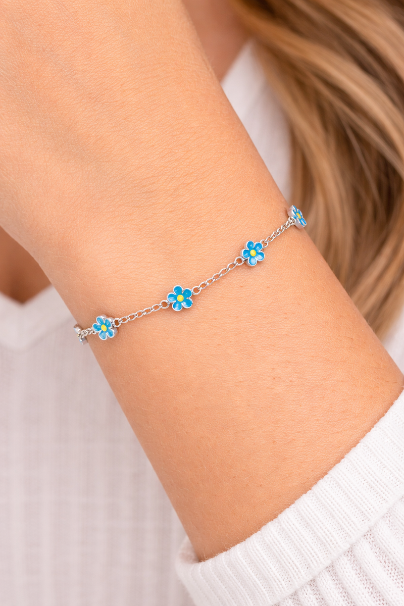 Massives 925er Sterlingsilber Vergissmeinnicht Armband (7,5 Zoll)