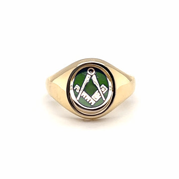 Limited Edition 9ct Yellow Gold Verdant Oval Square & Compass Masonic Ring