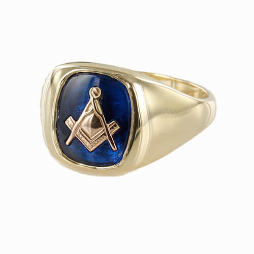 9ct Gold Synthetic Sapphire Square And Compass Masonic Ring Masonic Jewellery Birmingham Uk