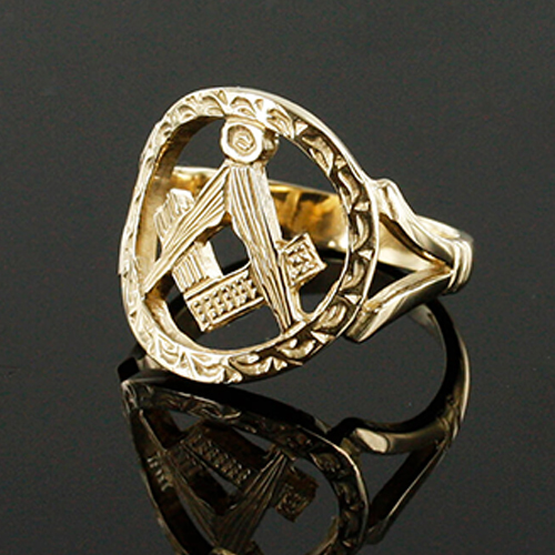Large Gold Pierced Design Square and Compass Masonic Ring