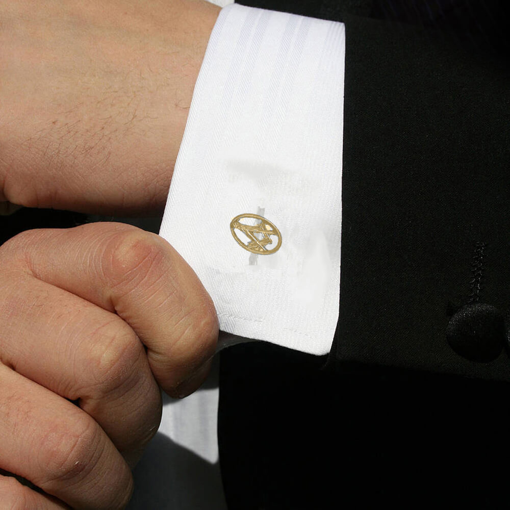 Gold Plated Oval Square and Compass Cufflinks