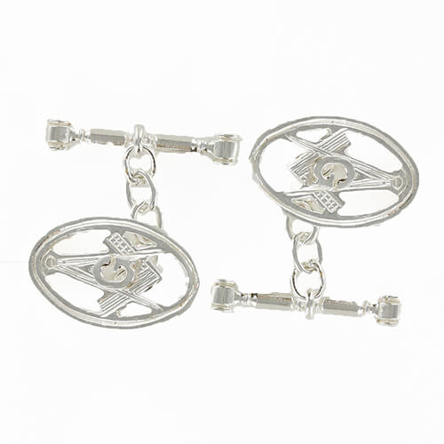 Solid Silver Oval Square and Compass with G Cufflinks
