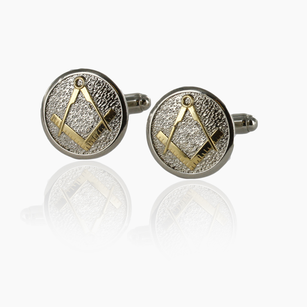 Masonic Cufflinks Two Tone Pewter and Gilded Gold - Square and Compass