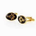 Gold Plated Black Enamel Square and Compass with G Cufflinks