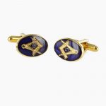 Gold Plated Blue Enamel Square and Compass with G Cufflinks