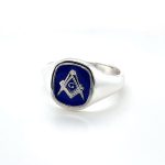 Silver Craft Square & Compass Cushion Enamelled Ring blue with g