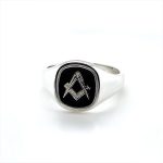 Silver Craft Square & Compass Cushion Enamelled Ring black without g