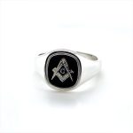 Silver Craft Square & Compass Cushion Enamelled Ring back with g