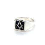 Silver Square Shaped Craft Square & Compass Ring without g in black