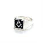 Silver Square Shaped Craft Square & Compass Ring with g in black