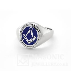 sterling silver reversible swivel masonic ring square & compass in blue