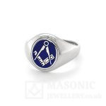 silver square & compass craft masonic ring blue