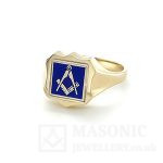9ct yellow gold square & compass shield ring reversible blue