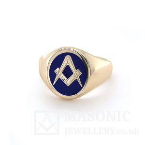 9ct yellow gold oval signet ring blue